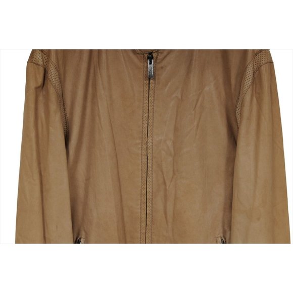 Armani Collezioni Mens Motorcycle Leather Jacket XL 42  Light Brown Tan Zip Up - Picture 3 of 14